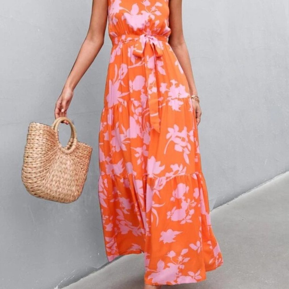 boho floral print belted halter maxi dress - Picture 12 of 13